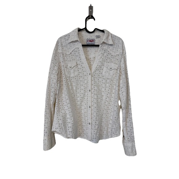 Roper - White Western Lace Cotton Blouse Size XL - Picture 1 of 12